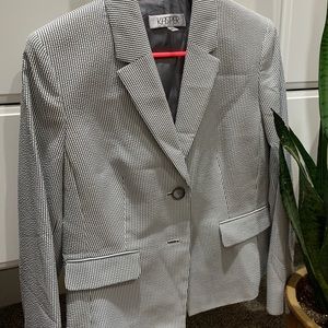 Grey and white seersucker blazer jacket